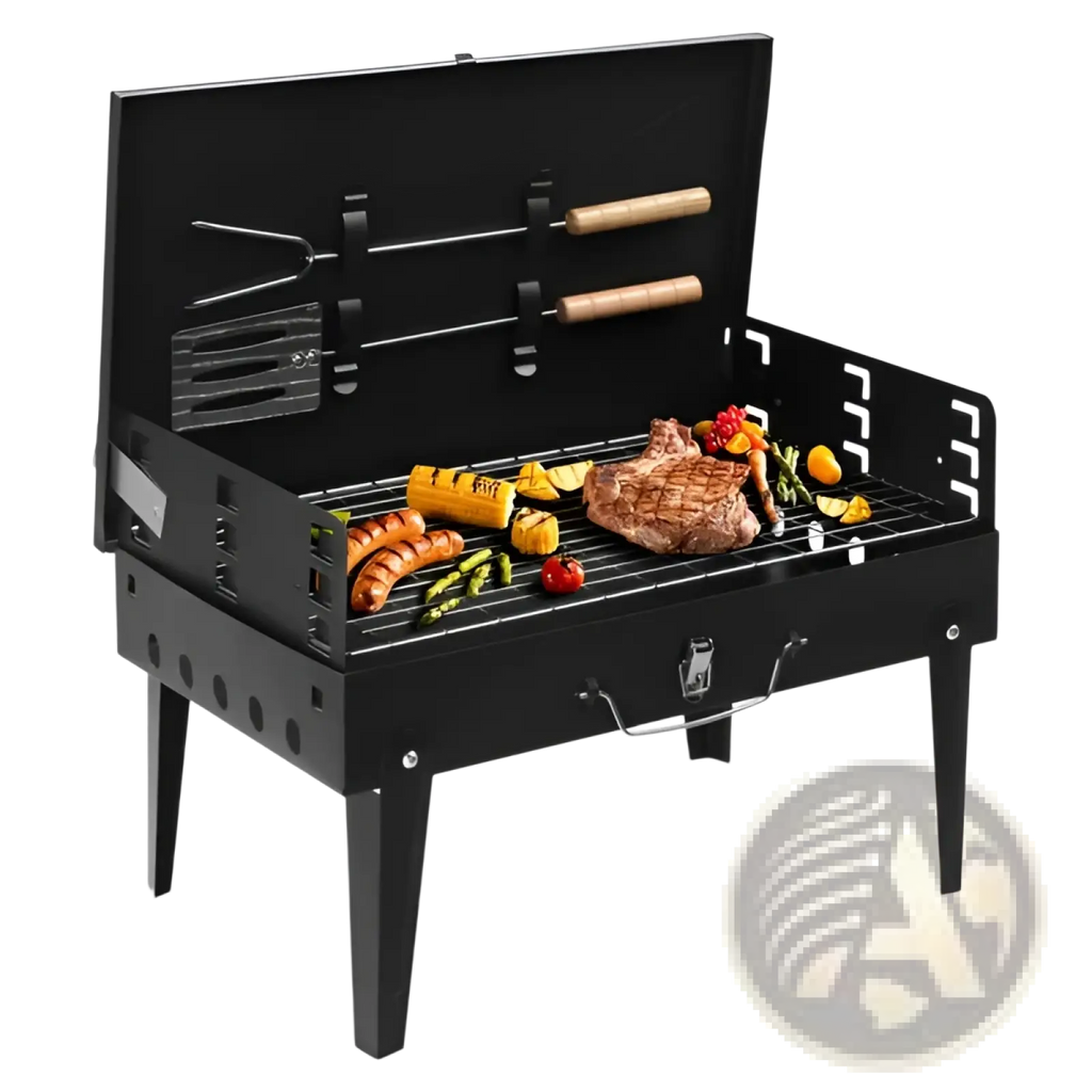 Portable Charcoal Grill 44cm Folding Square Bbq Steel