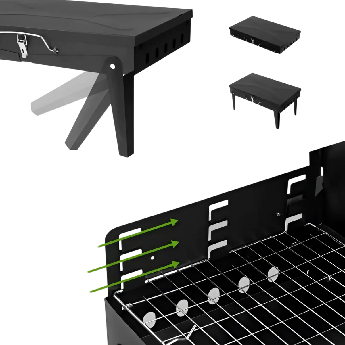 Portable Charcoal Grill 44cm Folding Square Bbq Steel