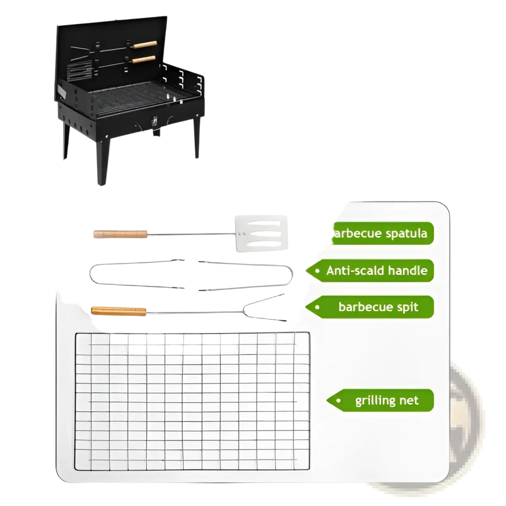 Portable Charcoal Grill 44cm Folding Square Bbq Steel