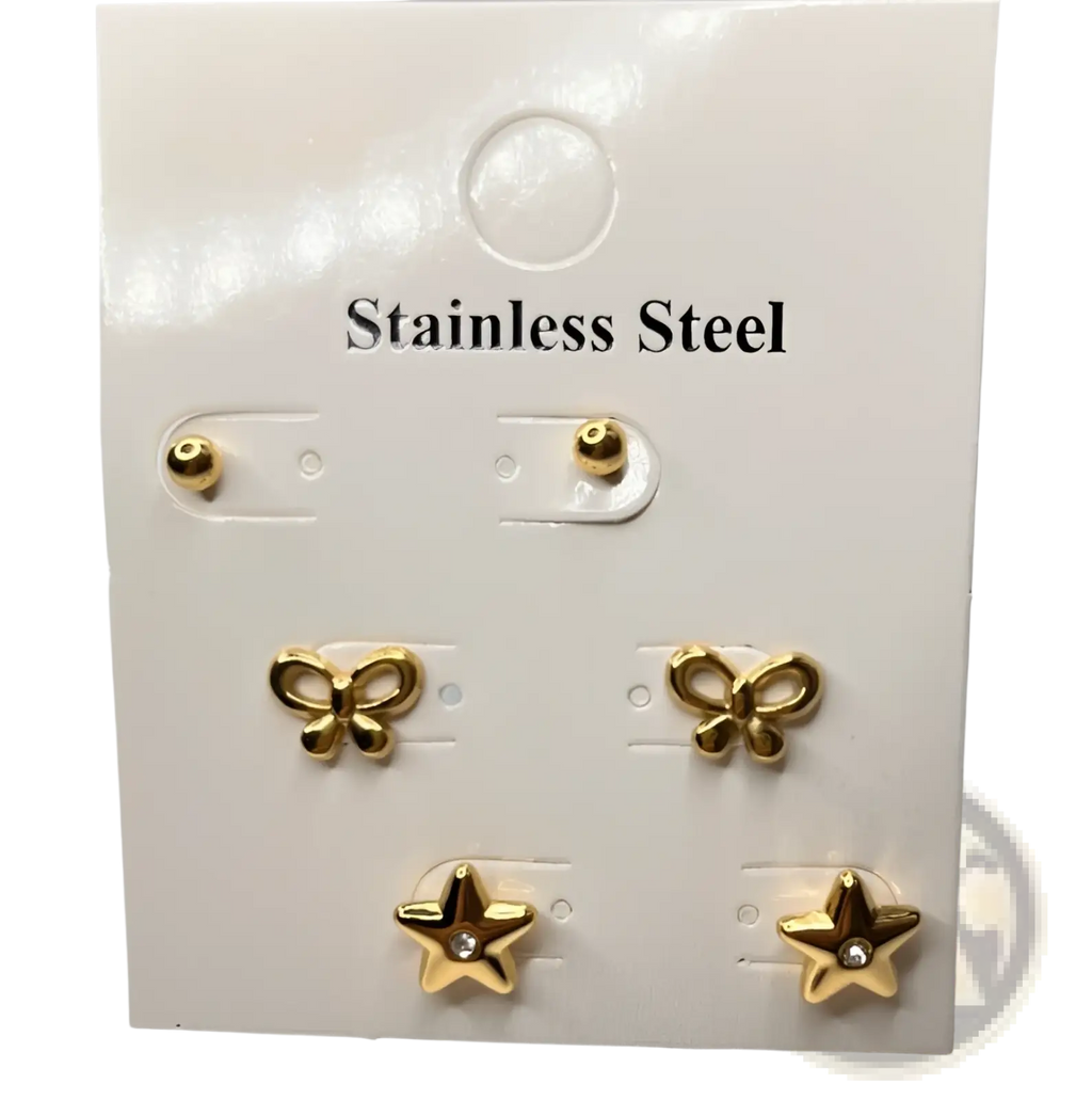 Premium Gold Plated Crystal and Shell Stud Earring Set
