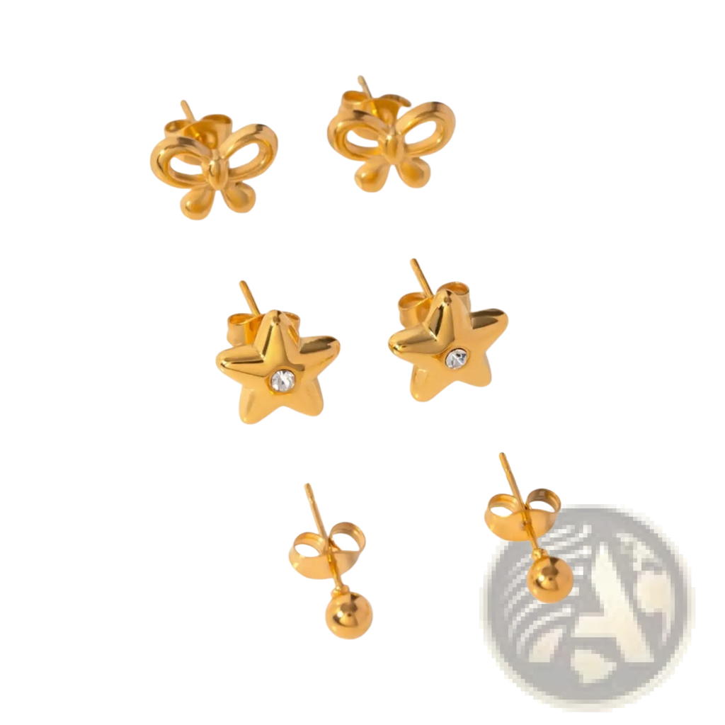 Premium Gold Plated Crystal and Shell Stud Earring Set