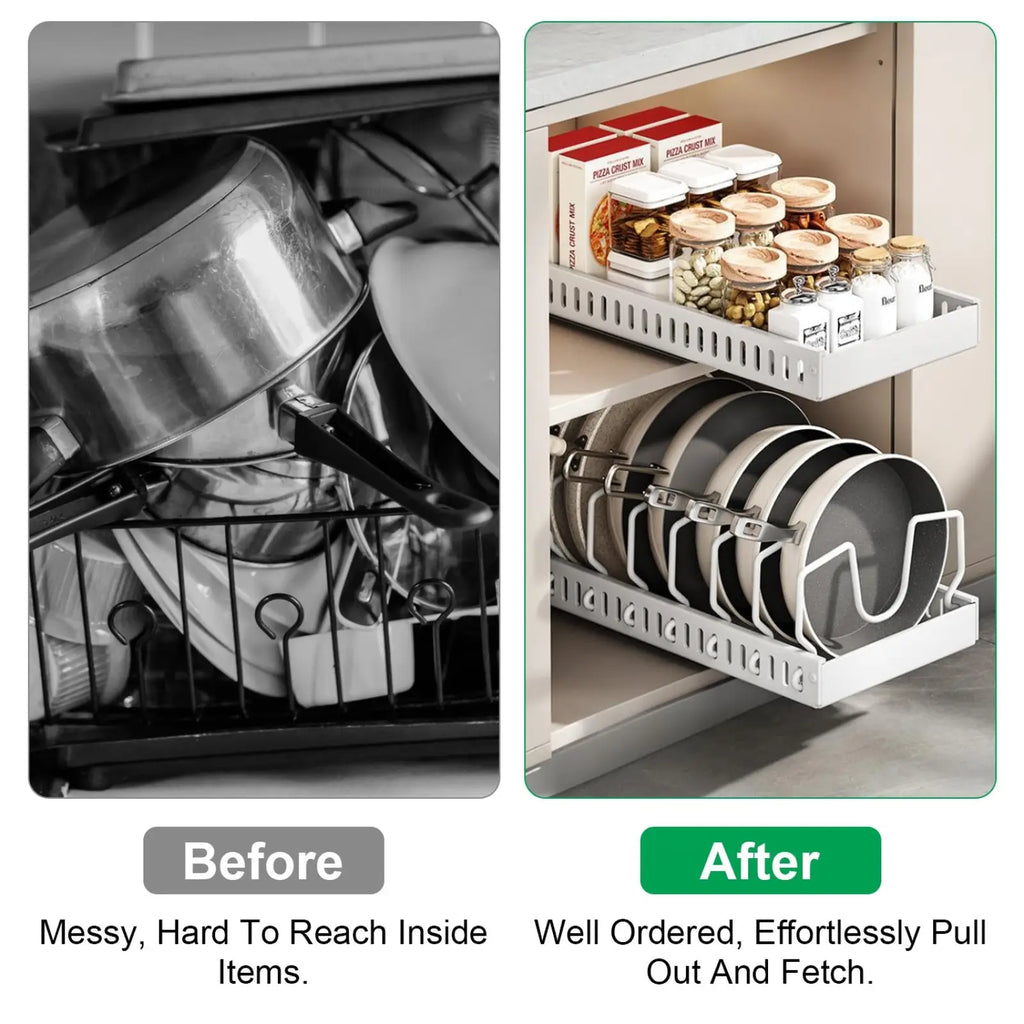 Pull out Pots and Pans Organizer with 8 Dividers