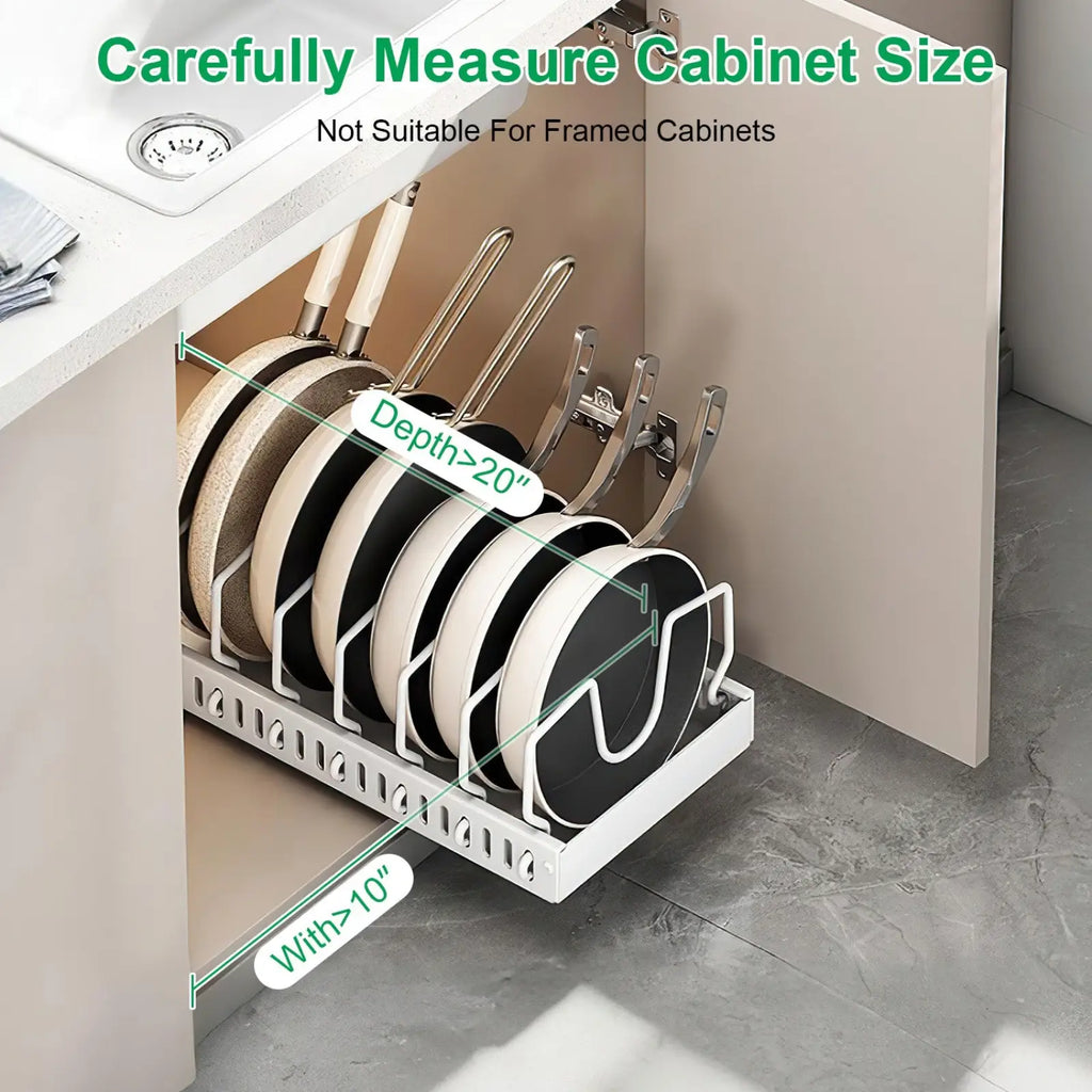 Pull out Pots and Pans Organizer with 8 Dividers