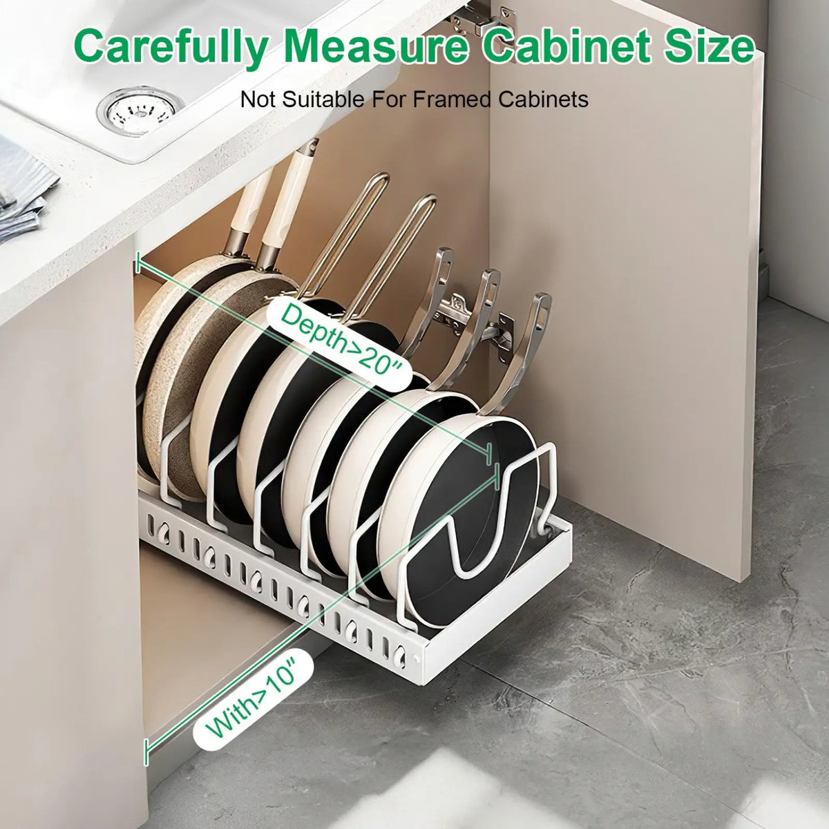 Pull out Pots and Pans Organizer with 8 Dividers