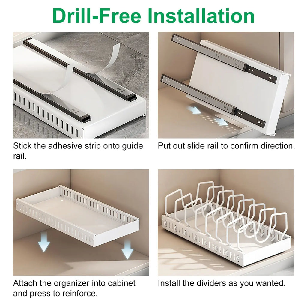 Pull out Pots and Pans Organizer with 8 Dividers