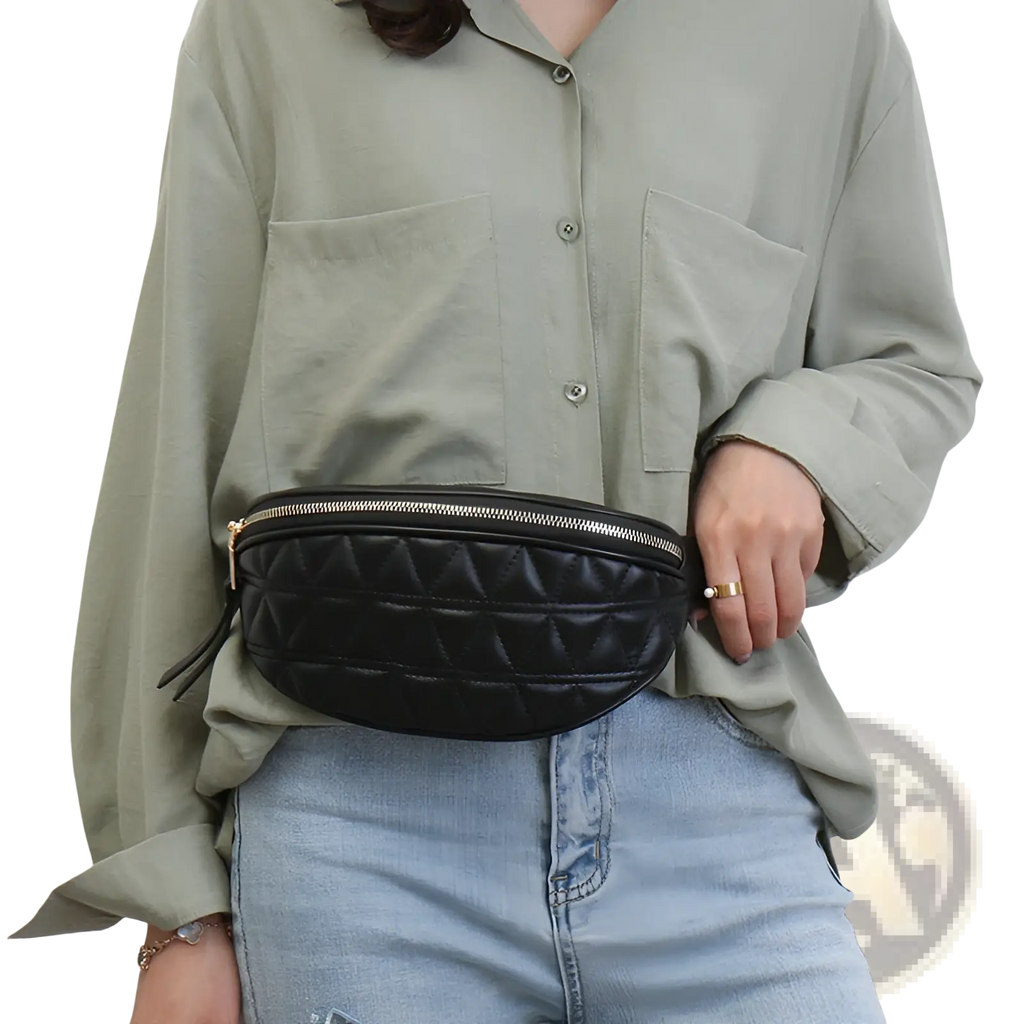 Quilted Faux Leather Waist Bag for Women