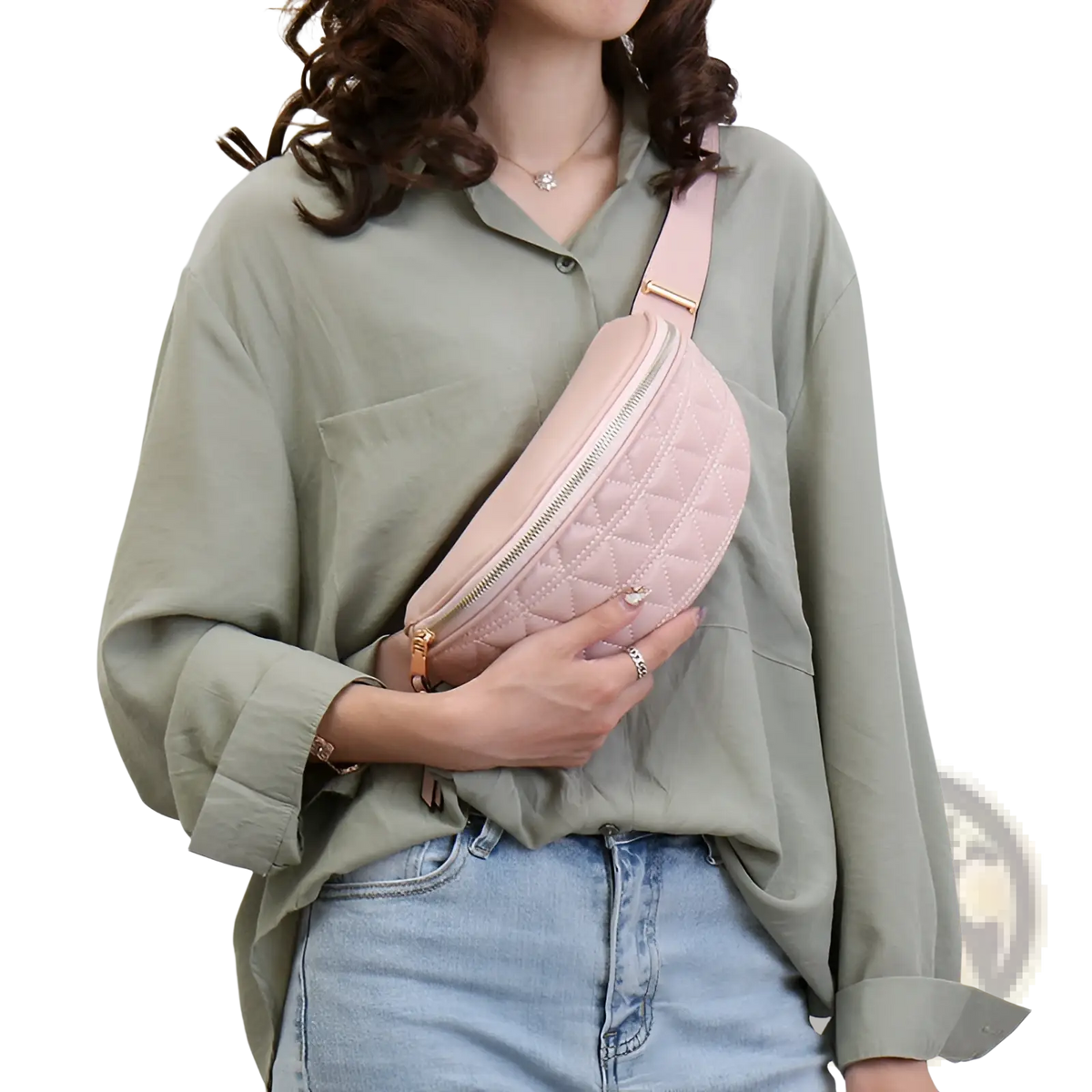 Quilted Faux Leather Waist Bag for Women