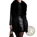 Quilted Leather Coat with Plush Fur Collar