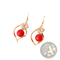 Red Bead and Crystal Geometric Gold Dangle Earrings