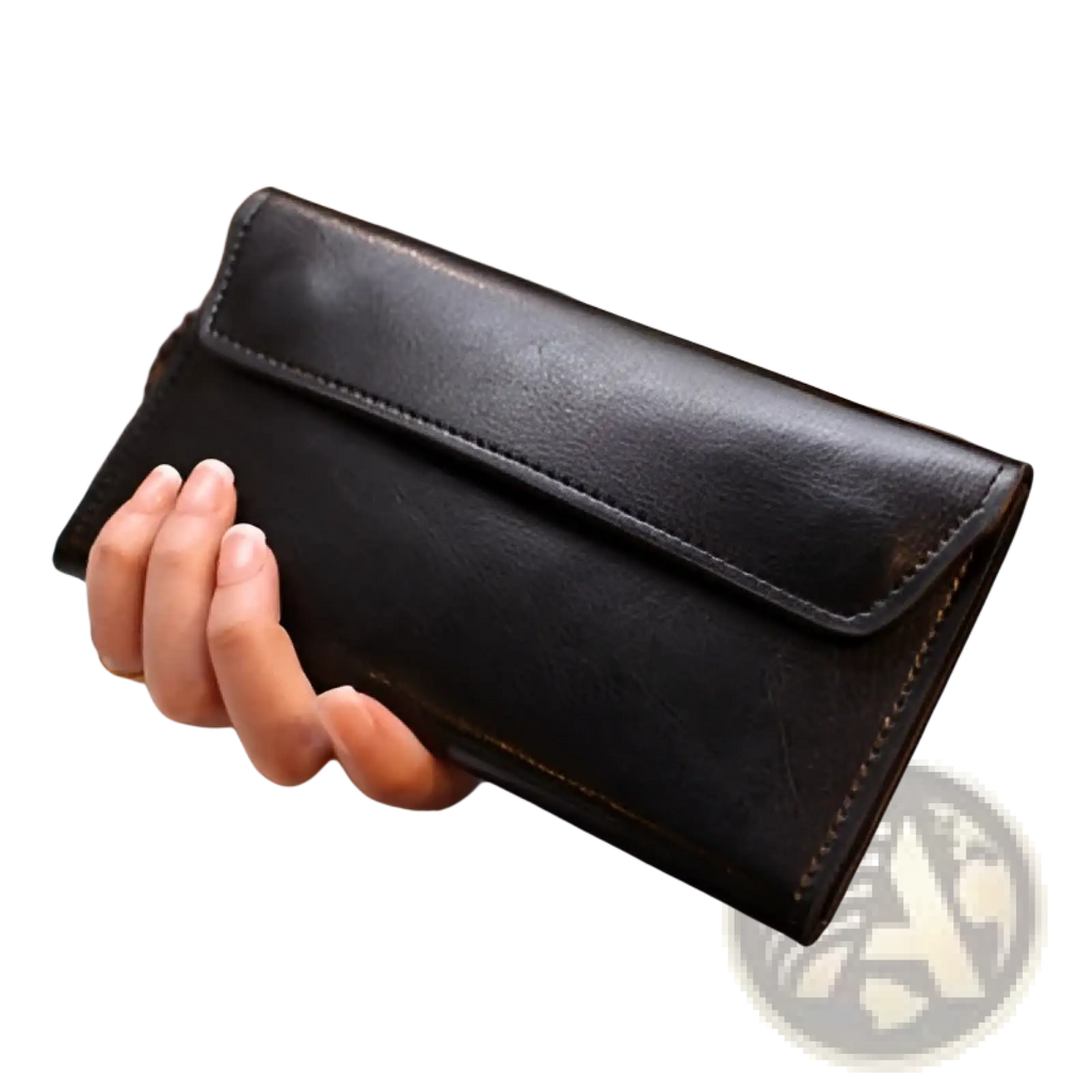Retro Slim Cowhide Leather Flap Wallet with Contrast Stitching