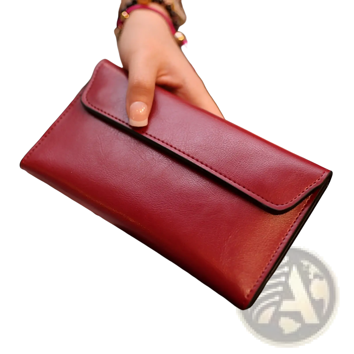 Retro Slim Cowhide Leather Flap Wallet with Contrast Stitching