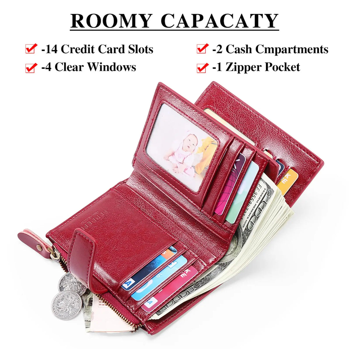 Rfid Leather Wallet with Zipper and Anti Theft Feature