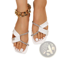 Rhinestone Flat Sandals White Satin Square Toe Shoes