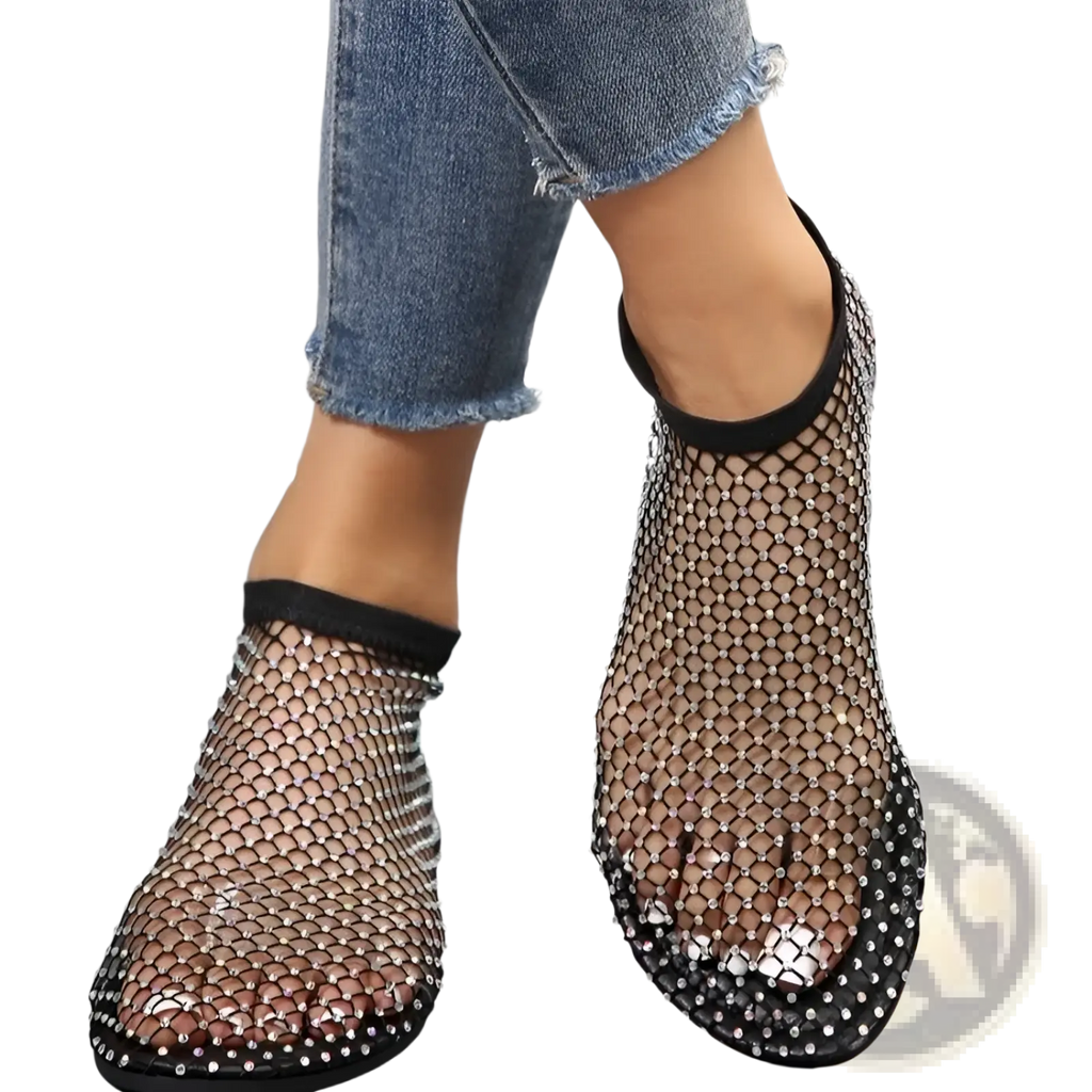 Rhinestone Mesh Flat Ankle Boots for Women