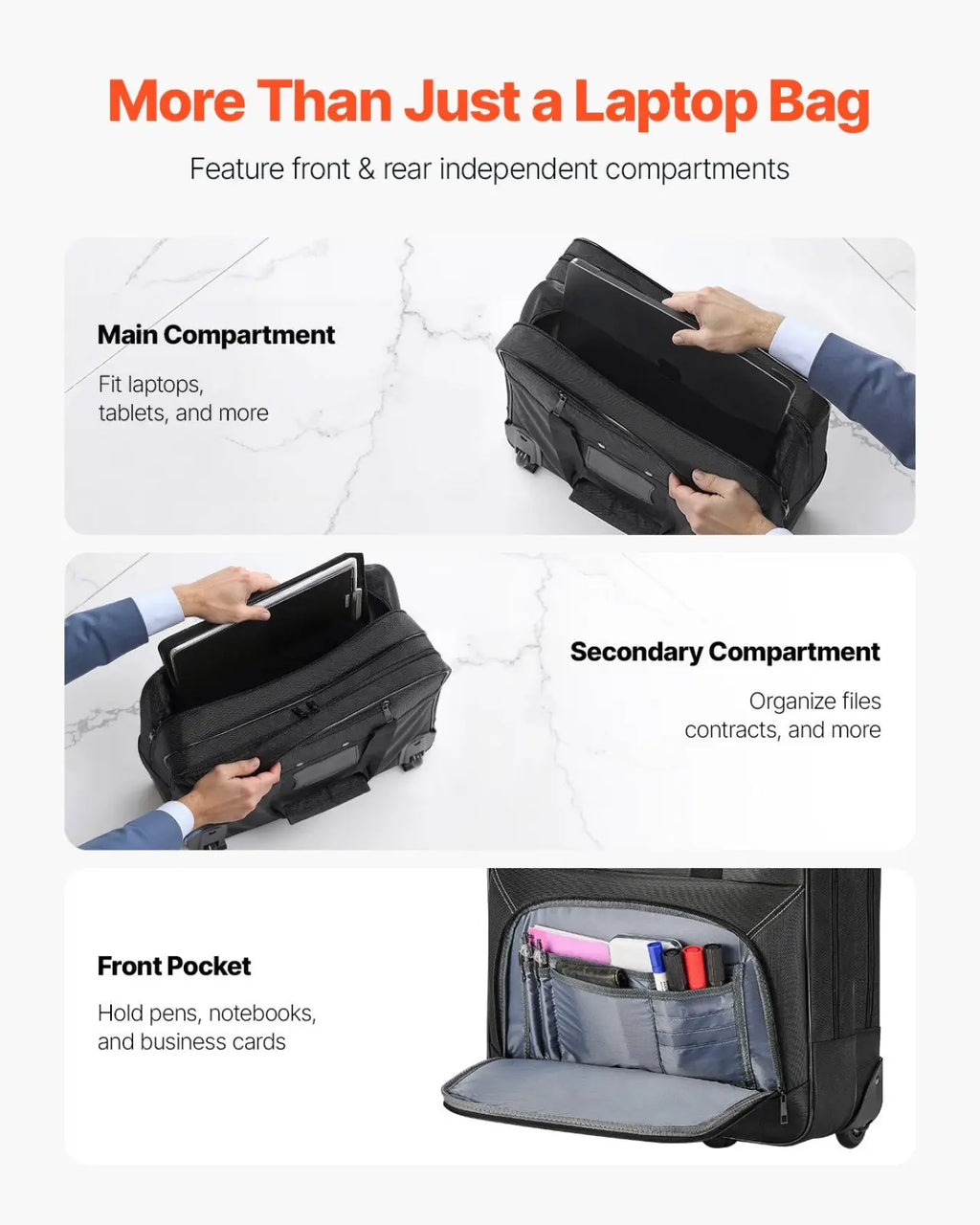 Rolling Laptop Bag 15.6 Inch Wheeled Briefcase Black