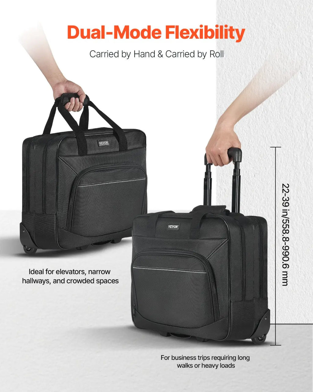 Rolling Laptop Bag 15.6 Inch Wheeled Briefcase Black