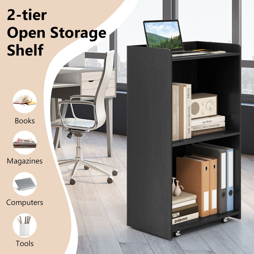 Rolling Podium Stand with 2 Shelves and Lockable Wheels