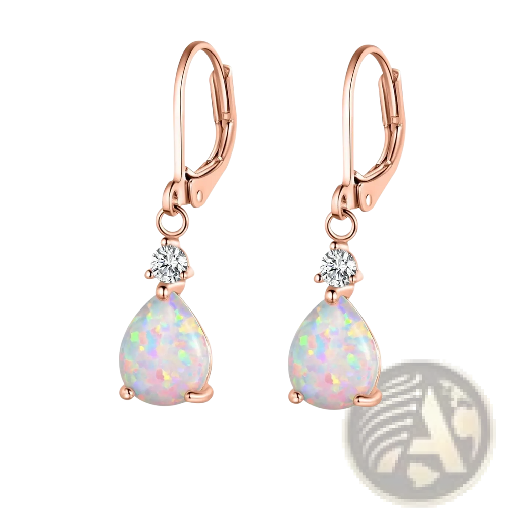 Rose Gold Opal Teardrop Earrings with Diamond Accents