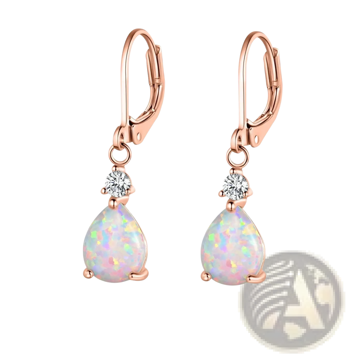 Rose Gold Opal Teardrop Earrings with Diamond Accents
