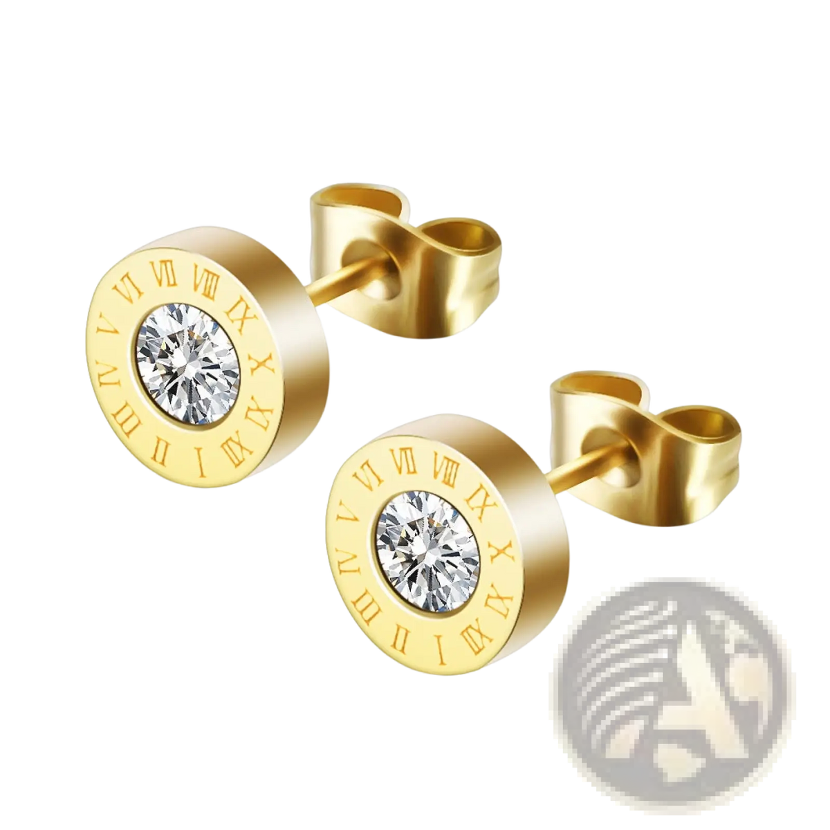 Rose Gold Roman Numeral Diamond Stud Earring Set