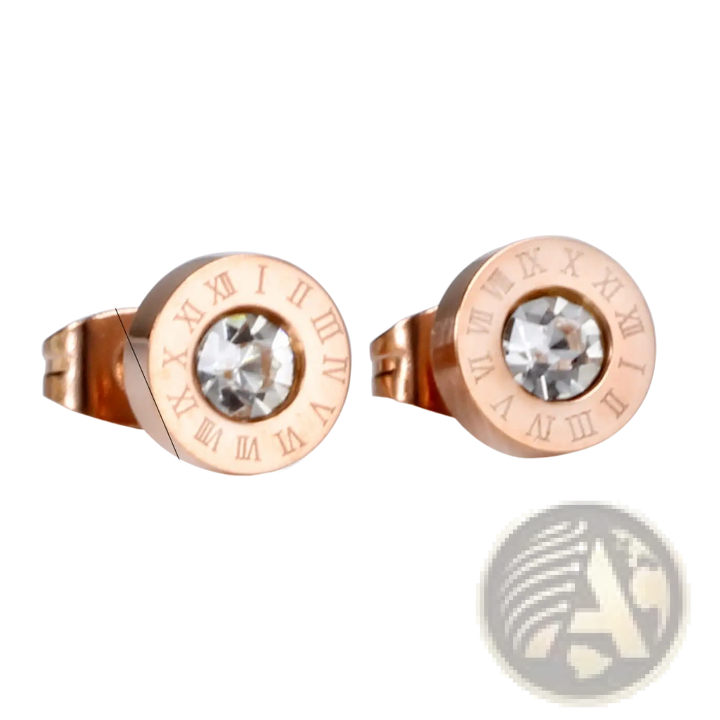 Rose Gold Roman Numeral Diamond Stud Earring Set
