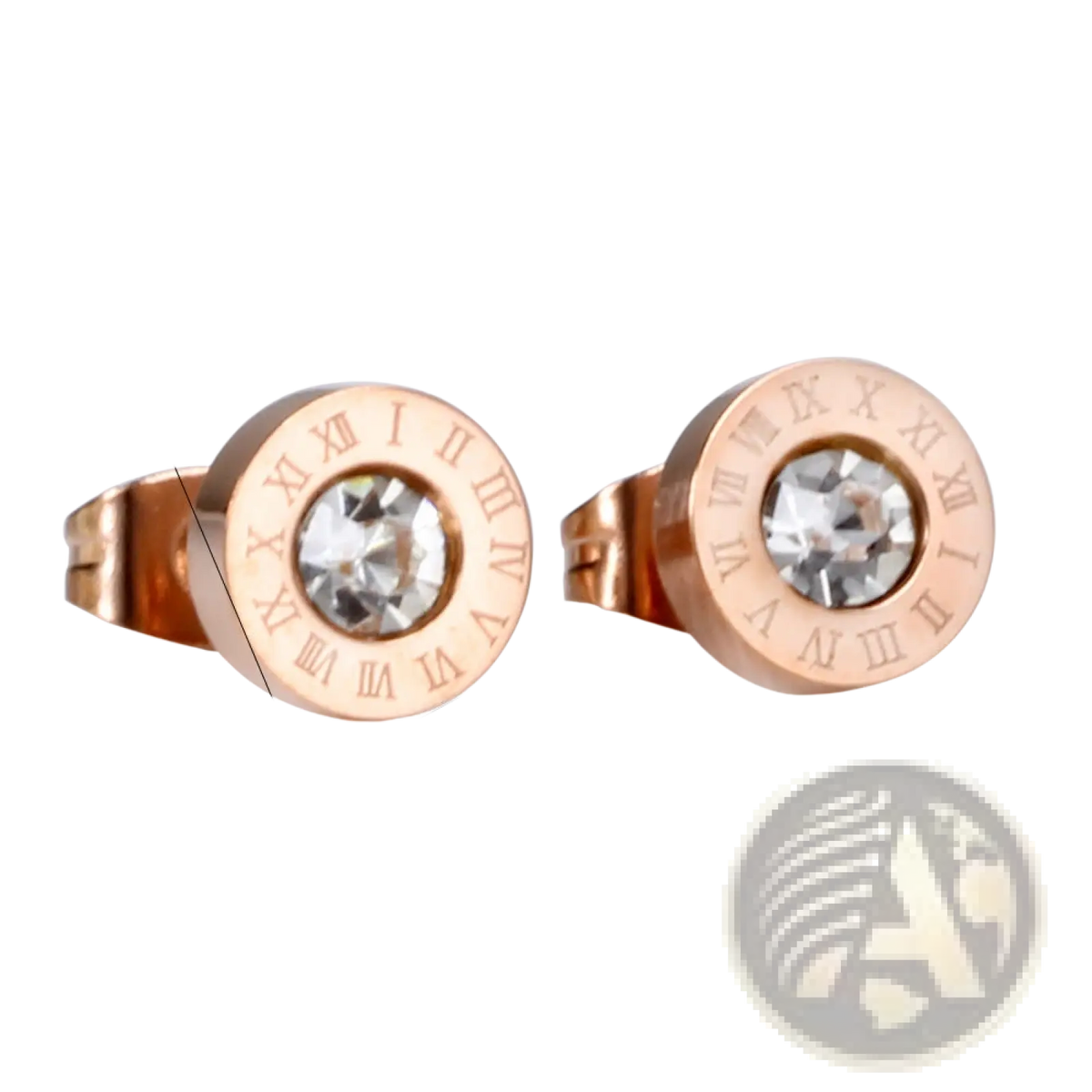 Rose Gold Roman Numeral Diamond Stud Earring Set