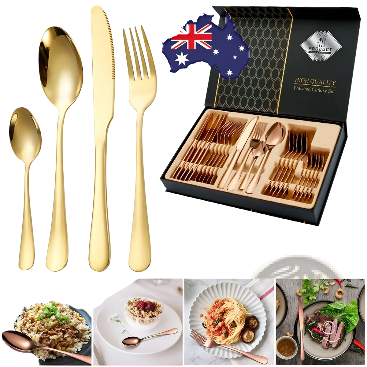 Rose Gold Stainless Steel Cutlery Set 24 Pieces