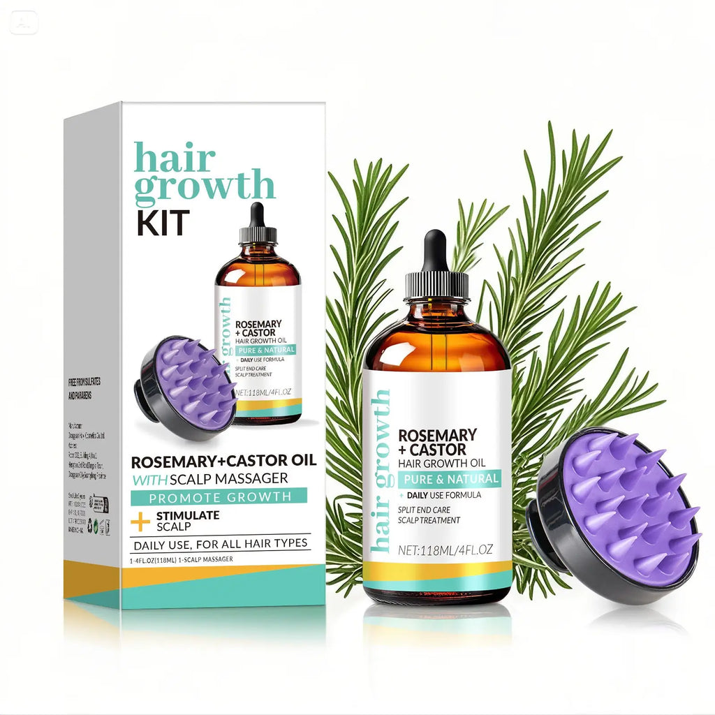 Rosemary Castor Hair Growth Oil with Scalp Massager