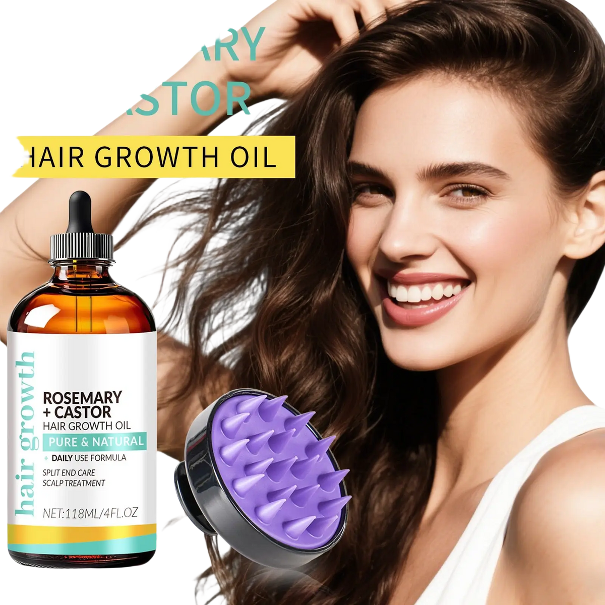 Rosemary Castor Hair Growth Oil with Scalp Massager