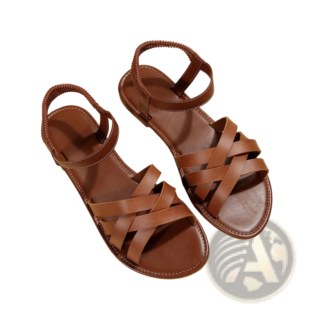 Round Toe Flat Sole Leather Sandals for Women