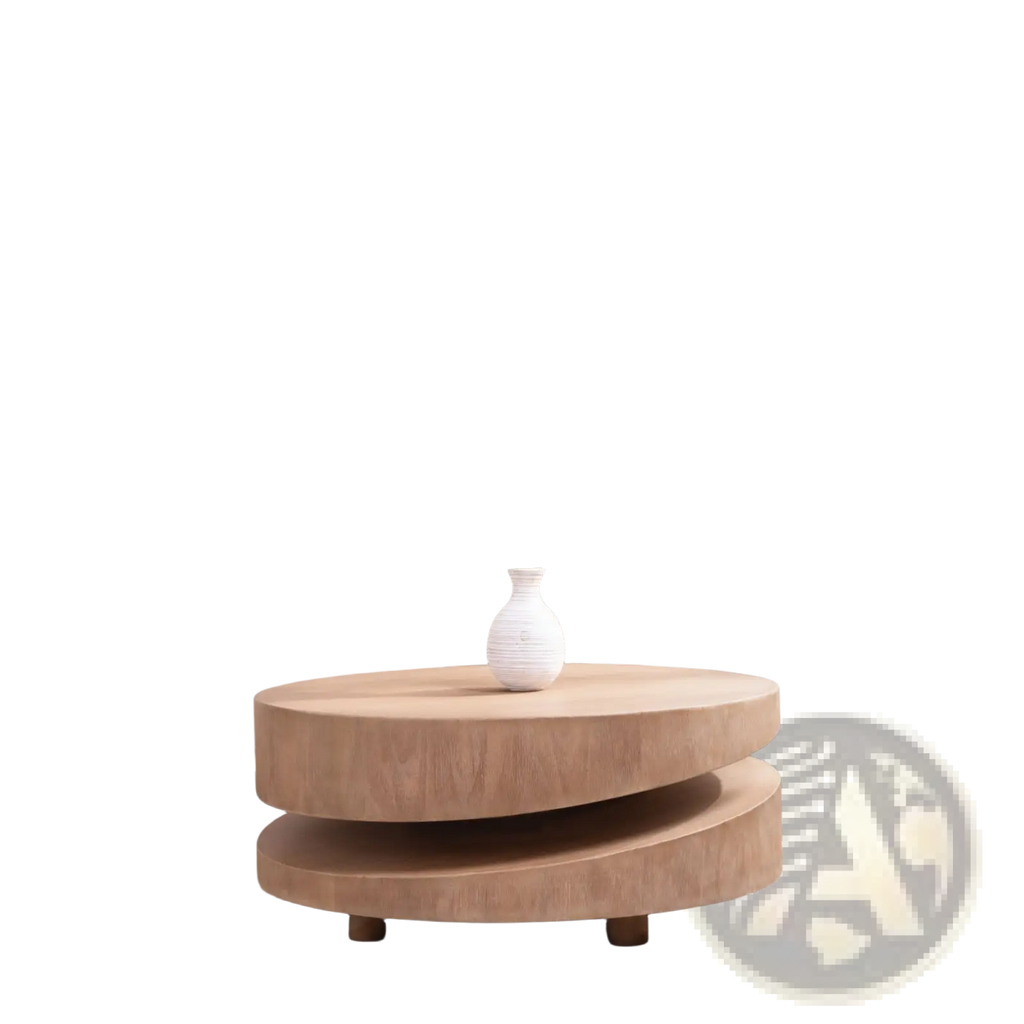 Round Wood Coffee Table 31 Inch Natural Two Tier Accent
