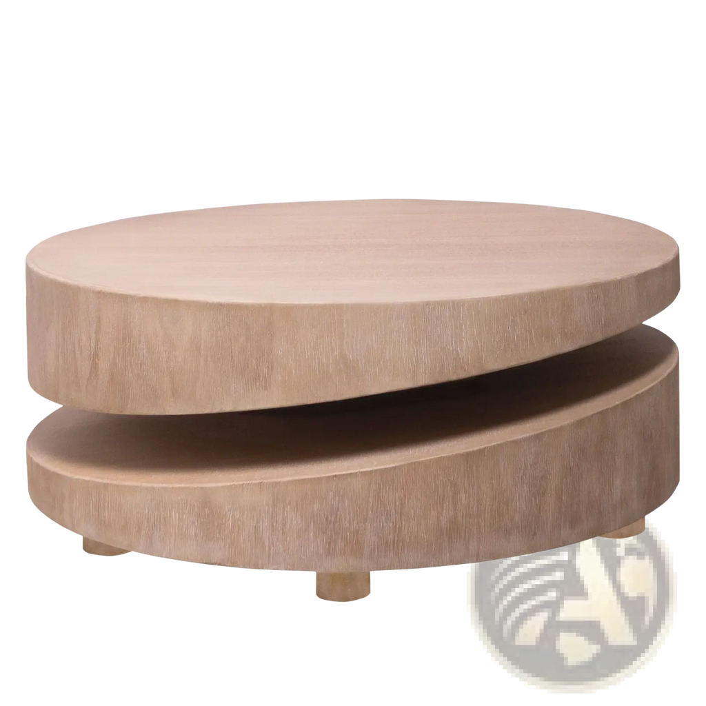 Round Wood Coffee Table 31 Inch Natural Two Tier Accent