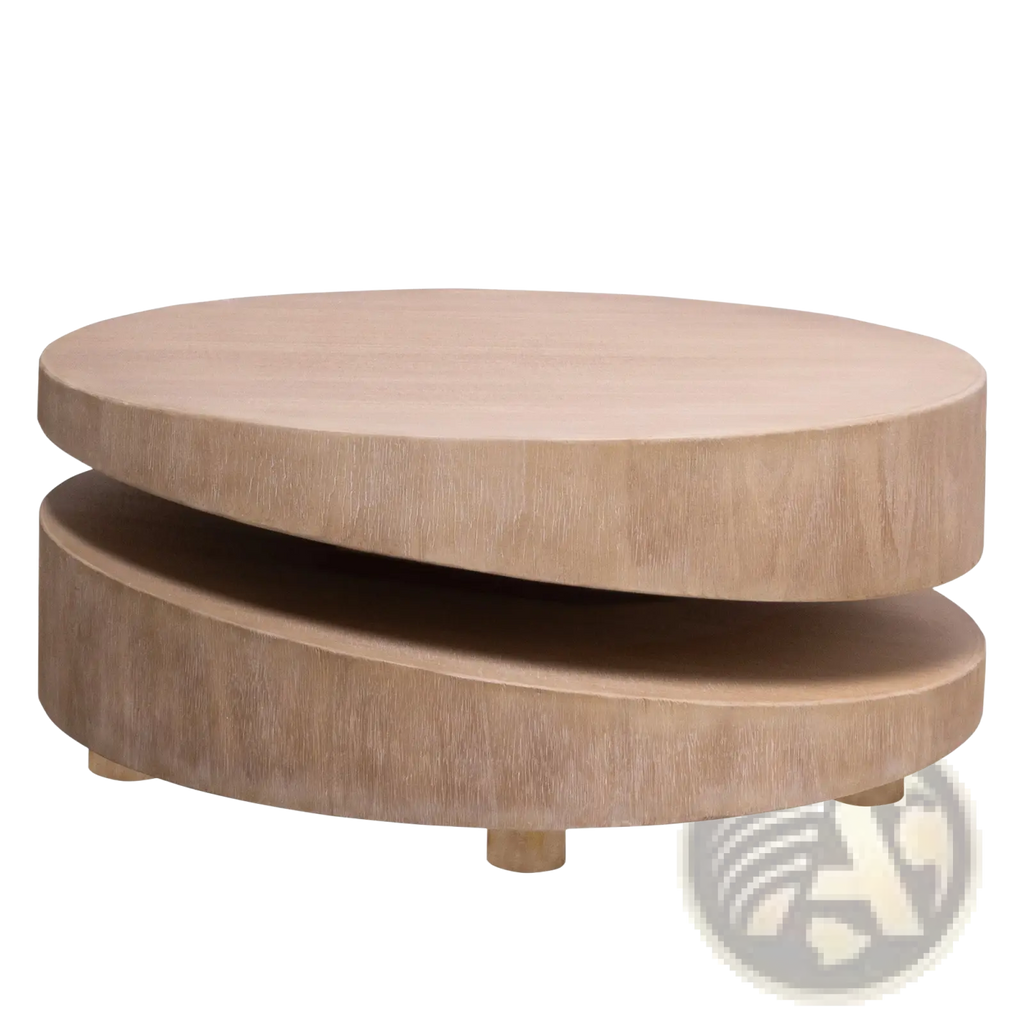 Round Wood Coffee Table 31 Inch Natural Two Tier Accent