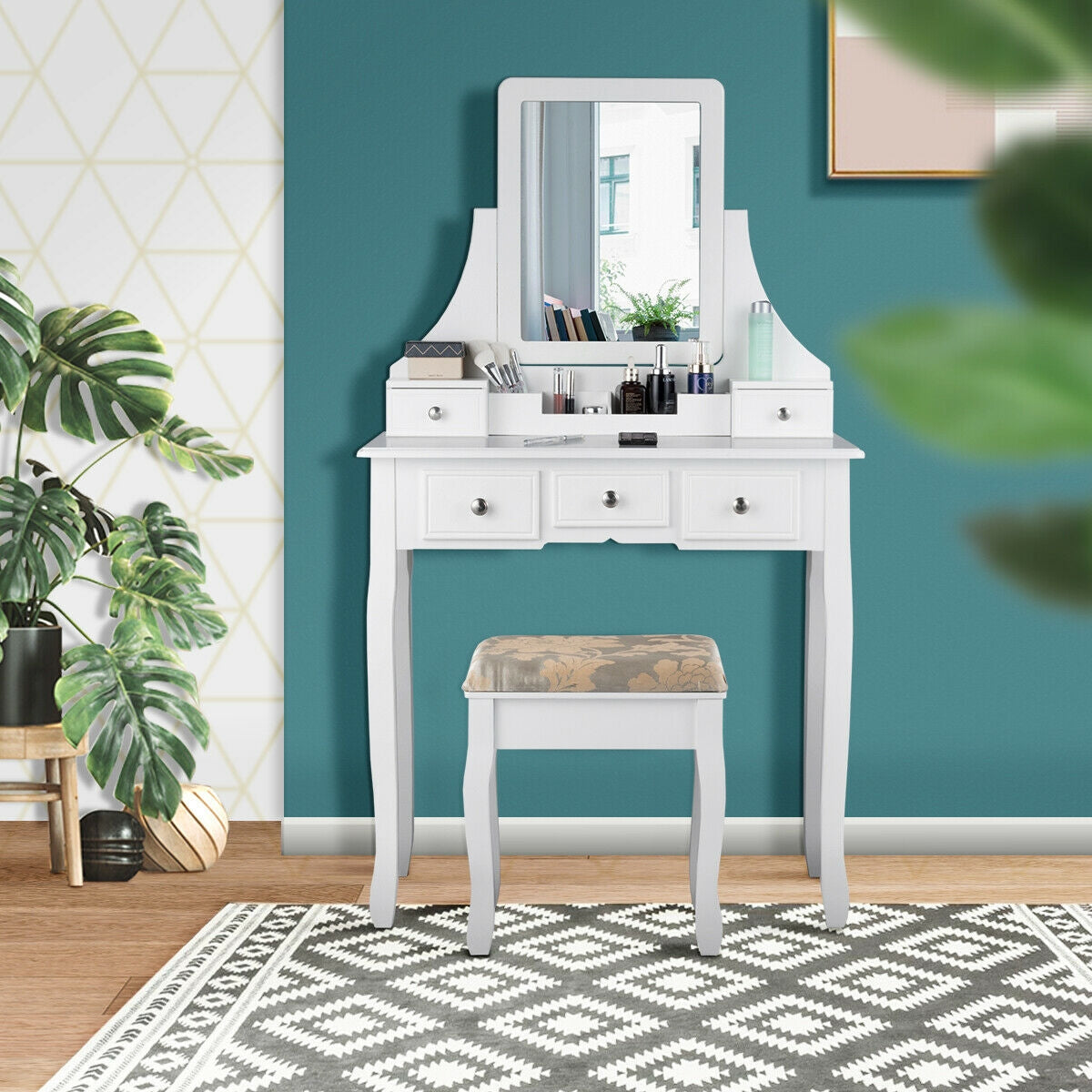 5 Drawers Removable Box Makeup Dressing Vanity Set