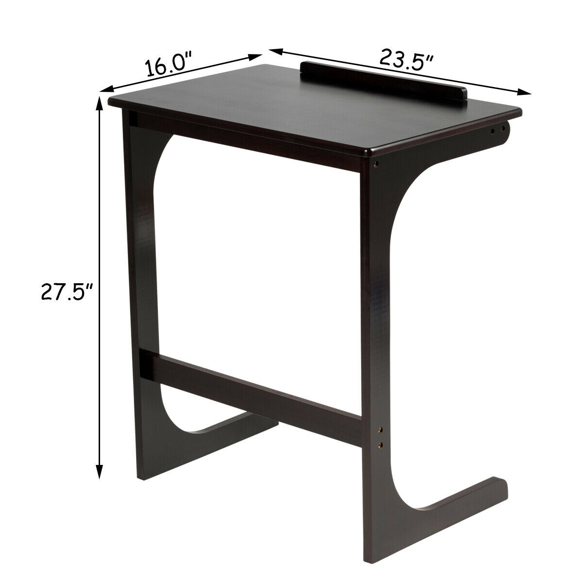 Adjustable C-Shape Couch End Table wth Tilting Top-Brown