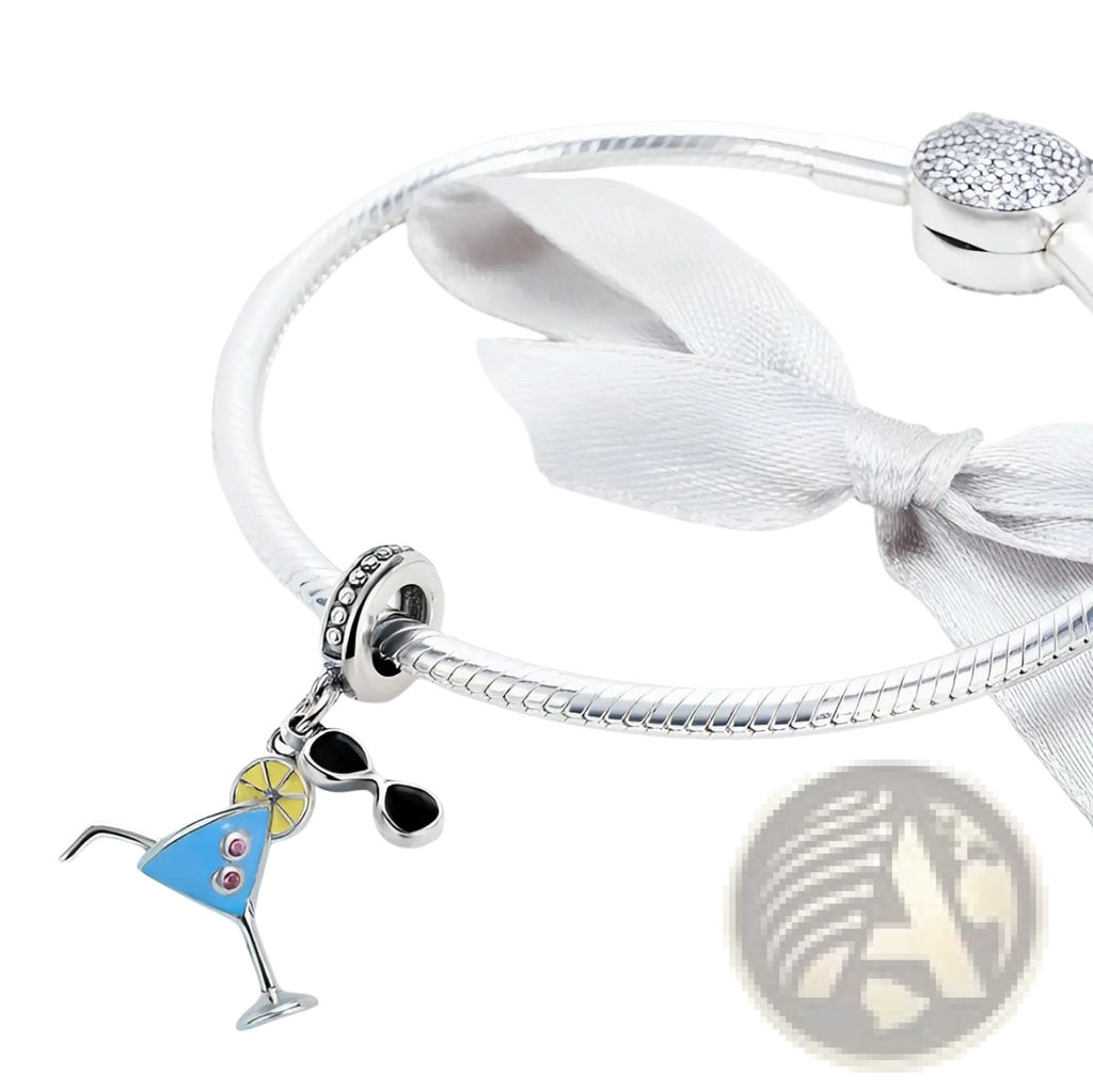 S925 Sterling Silver Summer Cocktail Drink Charm for Bracelets