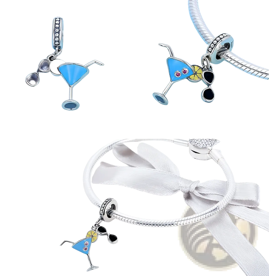 S925 Sterling Silver Summer Cocktail Drink Charm for Bracelets