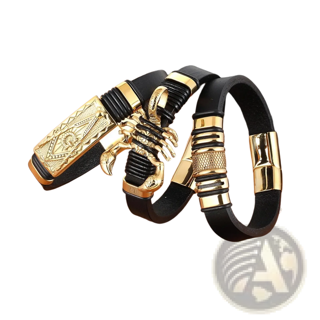 Scorpion Leather Bracelet with Gold Magnetic Clasp