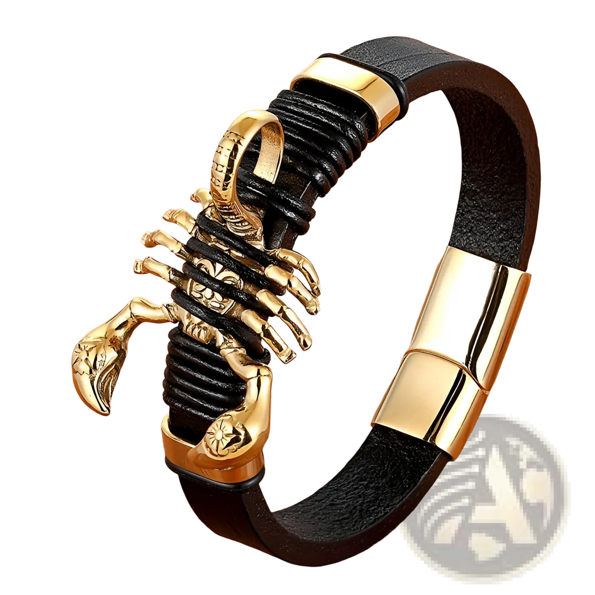 Scorpion Leather Bracelet with Gold Magnetic Clasp