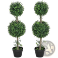 Set of 2 Artificial Boxwood Topiary Trees 36 Inch