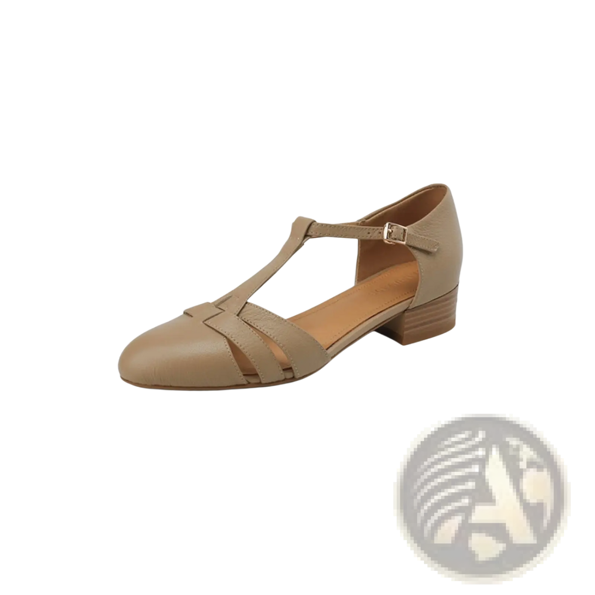 Sheepskin Leather T-strap Low Block Heel Sandals