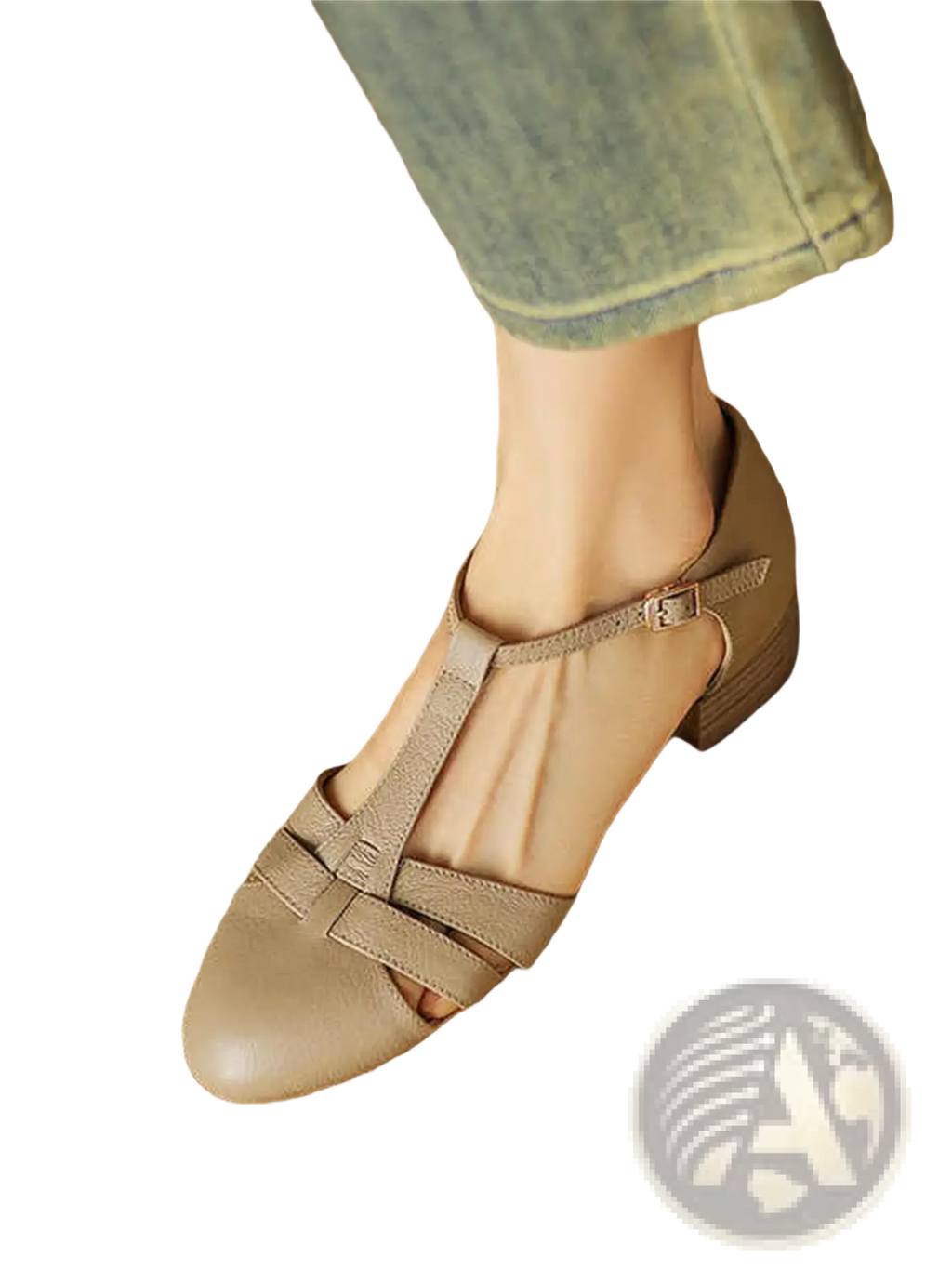 Sheepskin Leather T-strap Low Block Heel Sandals