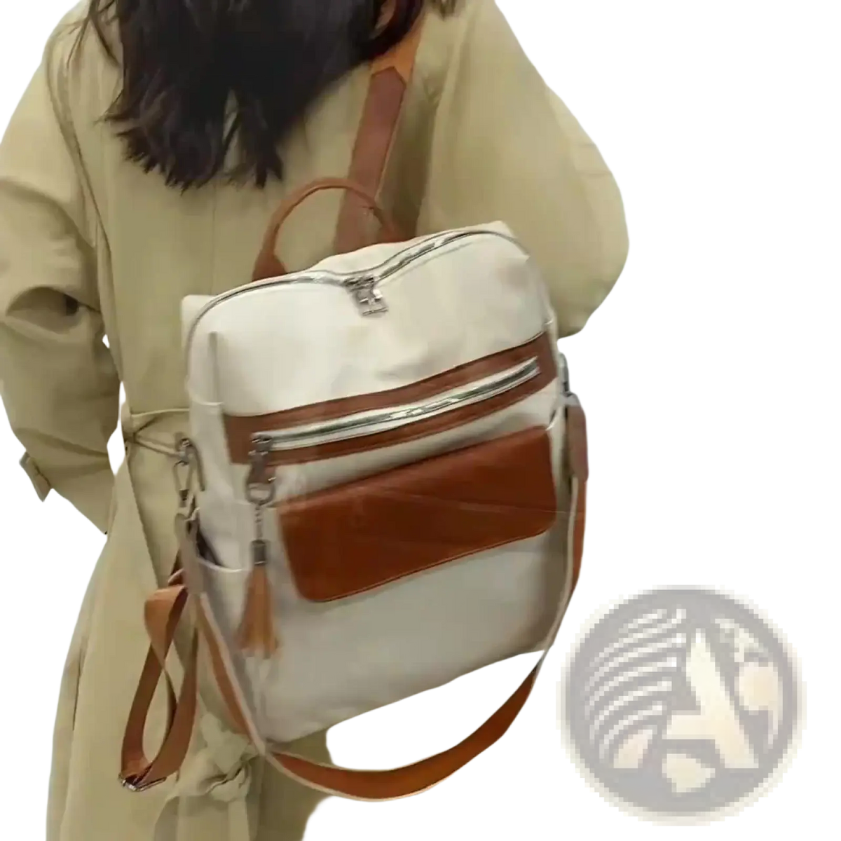 One Shoulder Cream Faux Leather Backpack 35cm