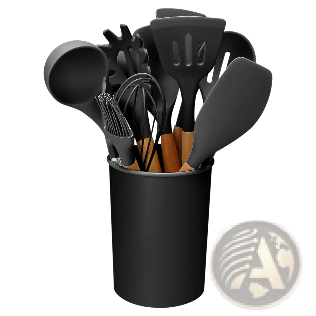 Silicone Cooking Utensil Set 11pc with Wood Handles