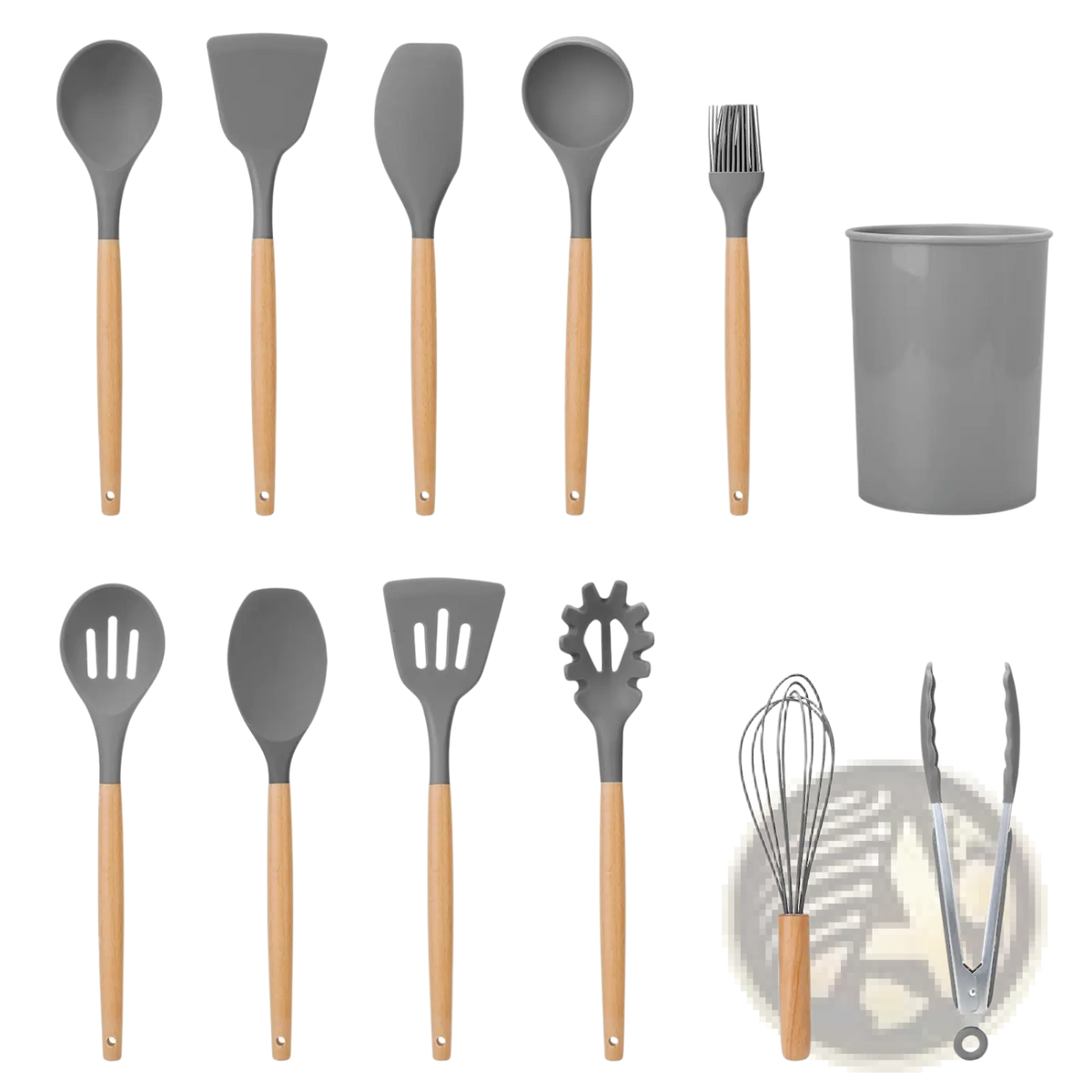 Silicone Cooking Utensil Set 11pc with Wood Handles