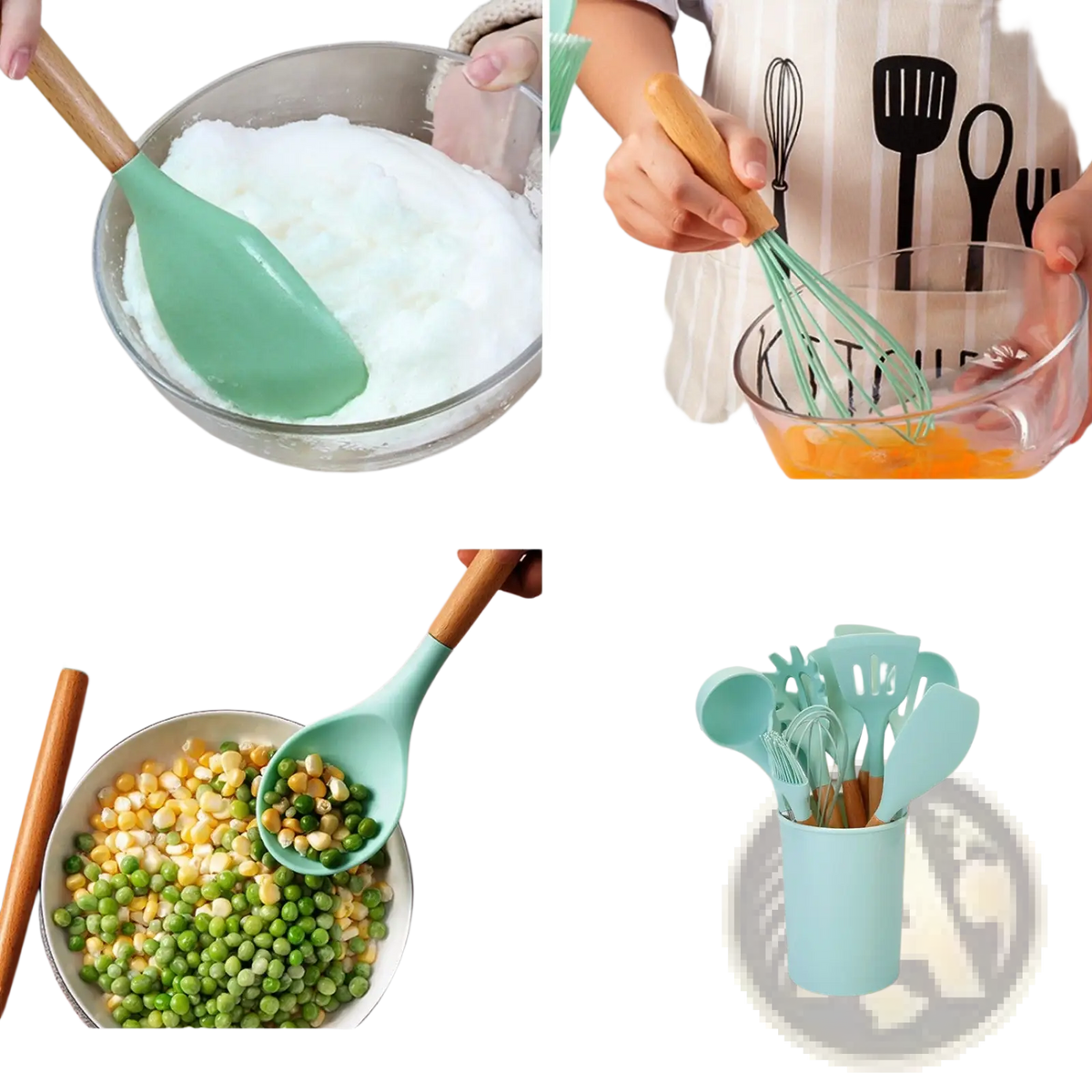 Silicone Cooking Utensil Set 11pc with Wood Handles