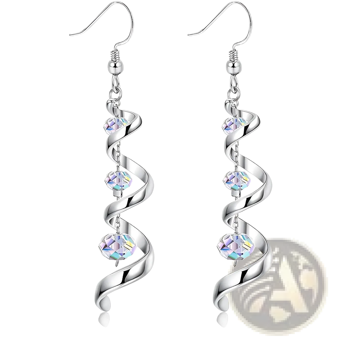 Silver Spiral Crystal Teardrop Dangle Earrings