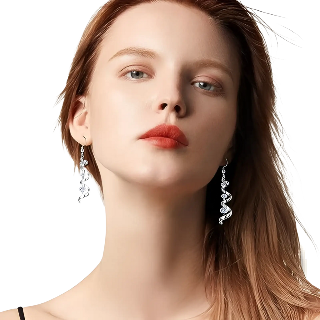 Silver Spiral Crystal Teardrop Dangle Earrings