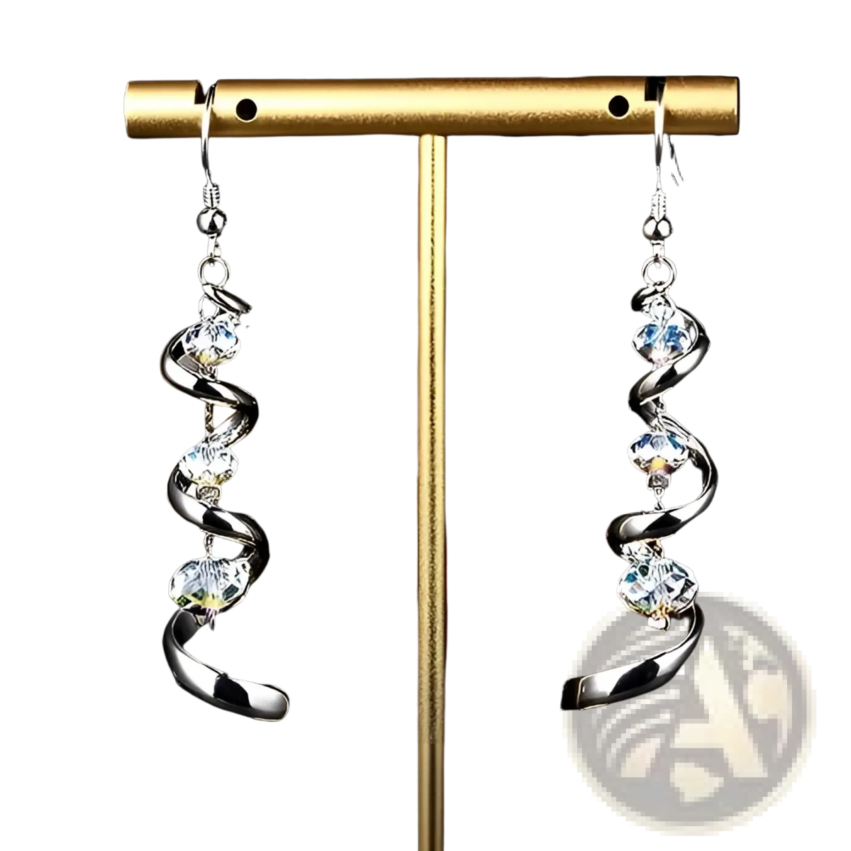 Silver Spiral Crystal Teardrop Dangle Earrings