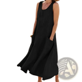 Sleeveless Linen A-line Maxi Dress with Pockets